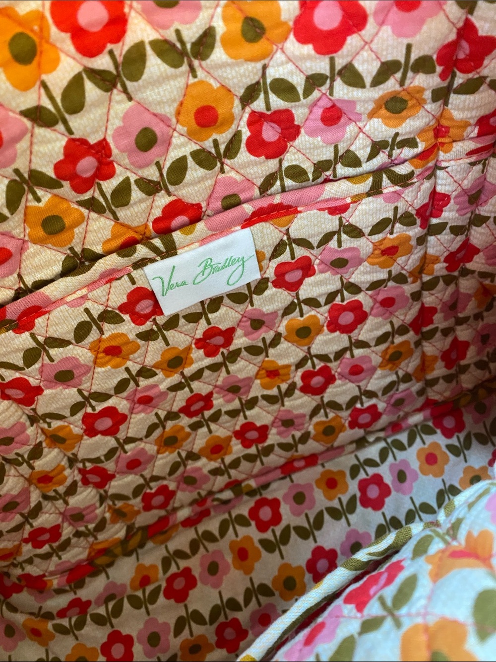 Vera Bradley Quilted Floral Tote in Pink, Orange & Olive - Picture 7 of 10